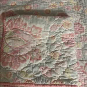 One Pottery Barn Kids Pink and White Floral Quilt and Euro Sham